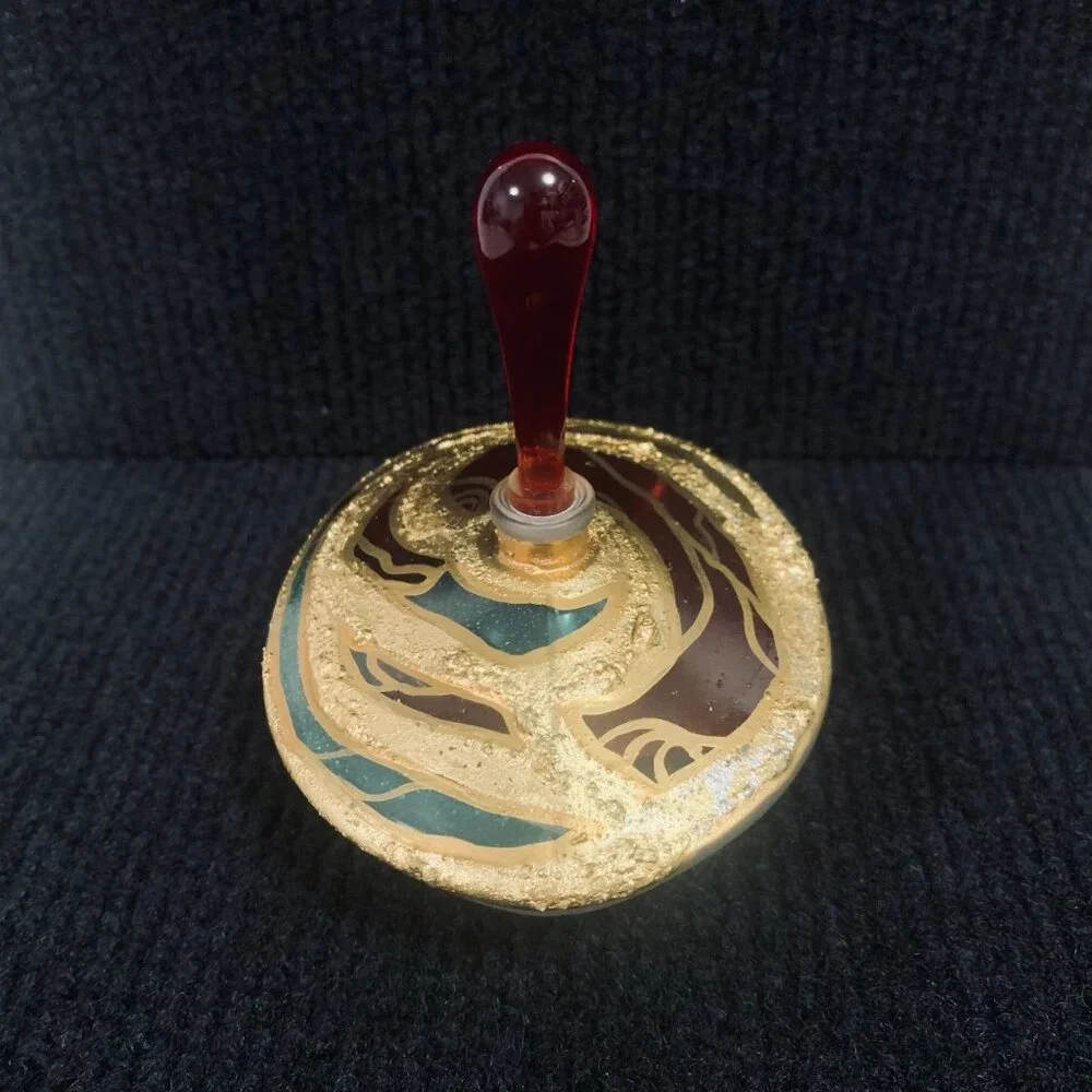 Vintage Punto Arte Italy Frosted Glass Red Gold Textured Perfume Bottle Stopper - Picture 3 of 10